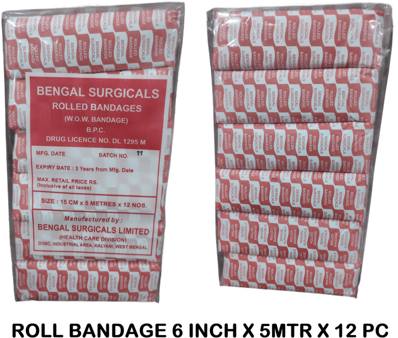 BENGAL SURGICALS Absorbent Cotton Medical Gauze Roll Bandage 2inch (5cm x 5mtr) (24 Rolls) Sterile Gauge Roll(5 cm 5 yd 24 Rolls)