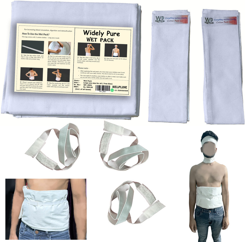 Widely Pure Wet Pack Cotton Patti Set head, neck, kness and abdominal wet pack satvik Non-Sterile Gauge Roll(36 cm 182 cm 3 Rolls)