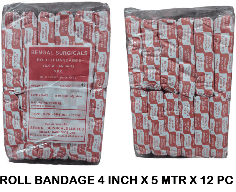 BENGAL SURGICALS Absorbent Cotton Medical Roll Bandage 6inch (15cm x 5mtr) (1 Pac i.e.12Rolls) Gauze Medical Dressing(Pack of 1)