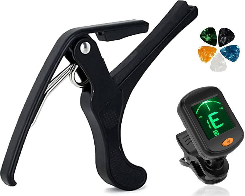 AMG Music Acoustic Guitar Capo for Ukulele with Automatic Digital Guitar Tuner and Picks Clutch Guitar Capo(Black)