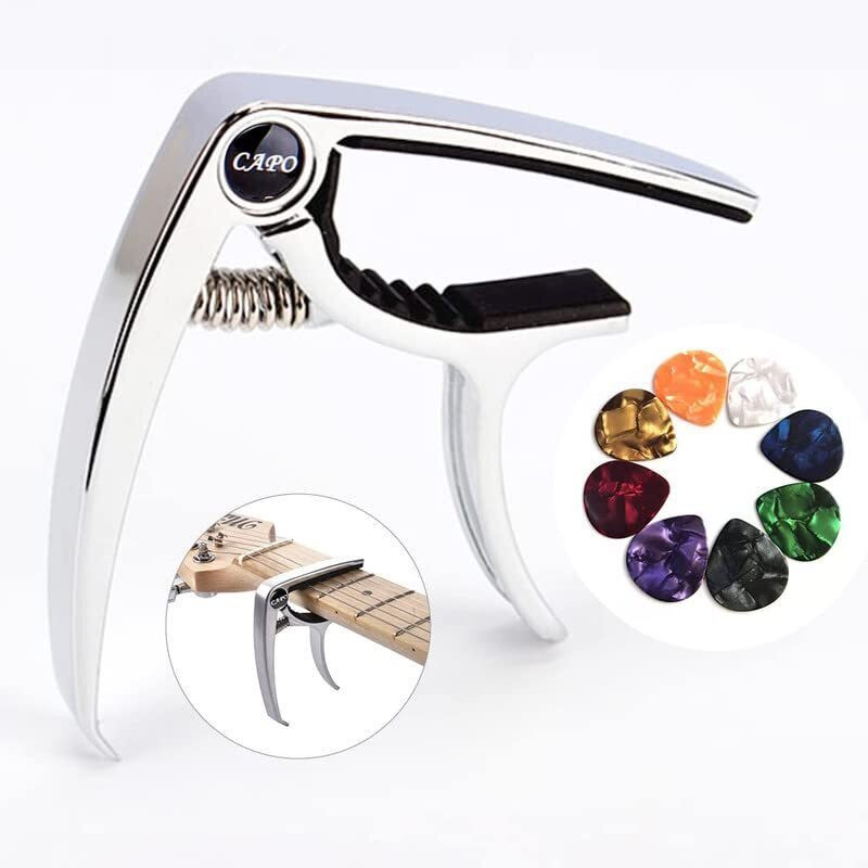 Pleasure Spring Guitar Capo With 5 Picks Clutch Guitar Capo(Silver)