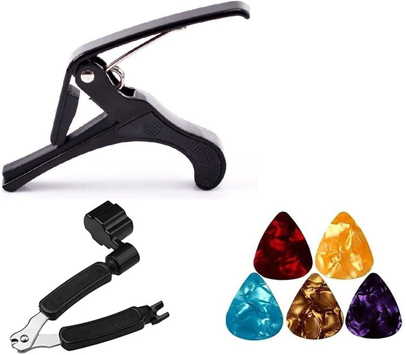 TechBlaze Guitar Capo for Acoustic Guitars Metal Alloy Capotastos One Handed Trigger Guitar Capo with free Picks for Acoustic Guitar, Electric and Ukulele Capo, Capo and Picks Combo Clutch Guitar Capo(black)