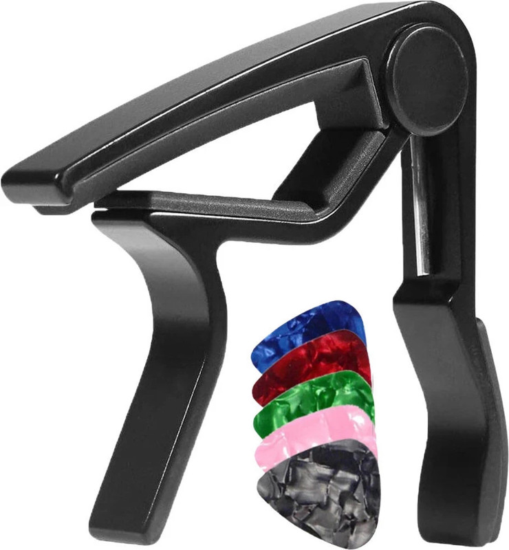 Urban Infotech One Handed Trigger Quick Change Guitar Metal Capo with Silicone Pad Design for 6 String Acoustic, Electric and Classical Guitars and Ukulele Clutch Guitar Capo(Black)
