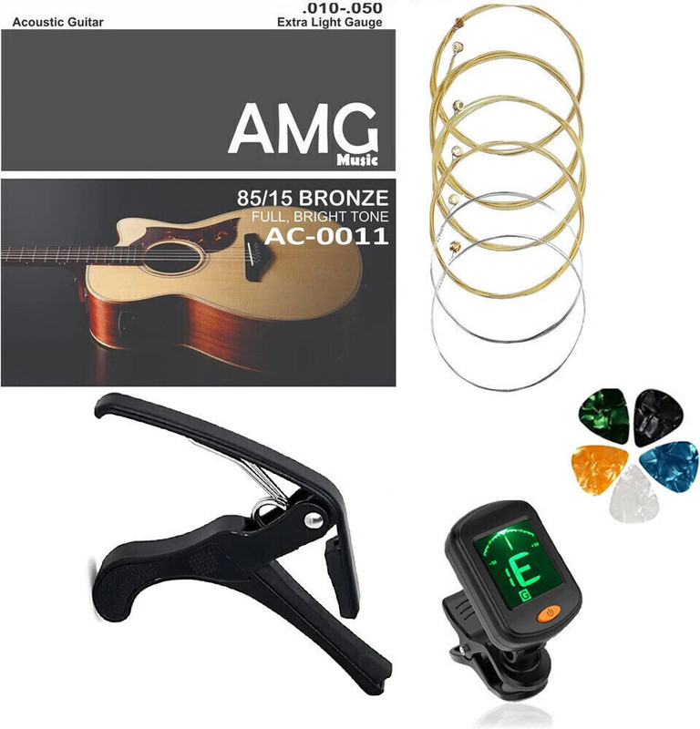 AMG Music Acoustic Guitar Combo included - Guitar Capo,String,Tuner with picks Clutch Guitar Capo(Black)