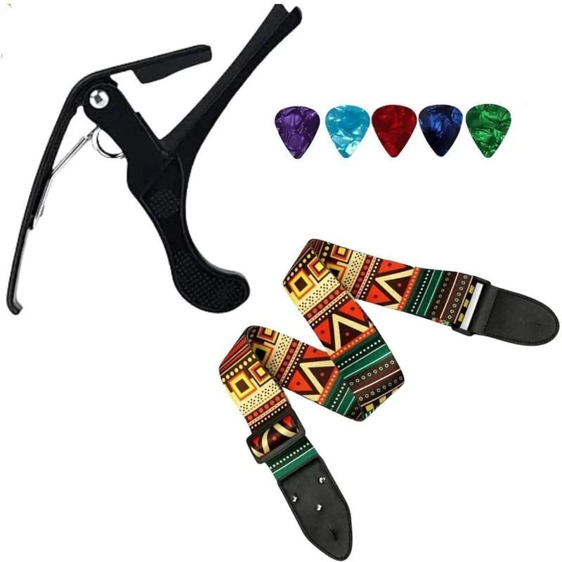 IMAGINEA Acoustic Guitar Strap with Quick Change Capo & 5Picks for All Types of Guitar Clutch Guitar Capo(Multicolor)