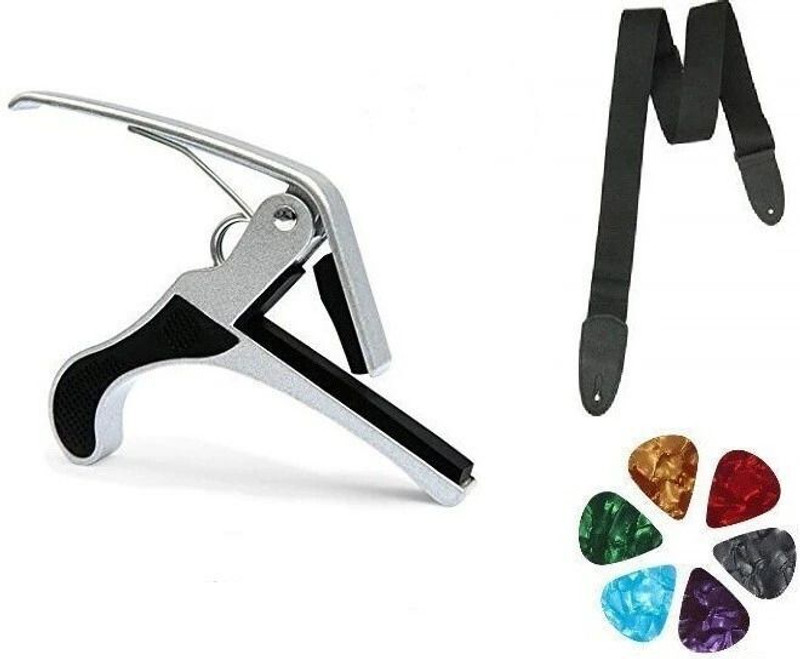 AMG Music Acoustic Guitar Belt and Capo Quick Change Capo for Electric Guitar Clutch Guitar Capo(Black)