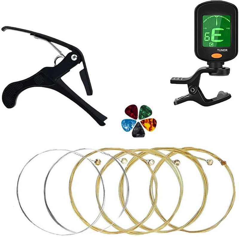Mocking Bird Acoustic Guitar Combo (String ,Capo ,Tuner ,Picks ) for Electric Guitar Ukulele Clutch Guitar Capo(Black)