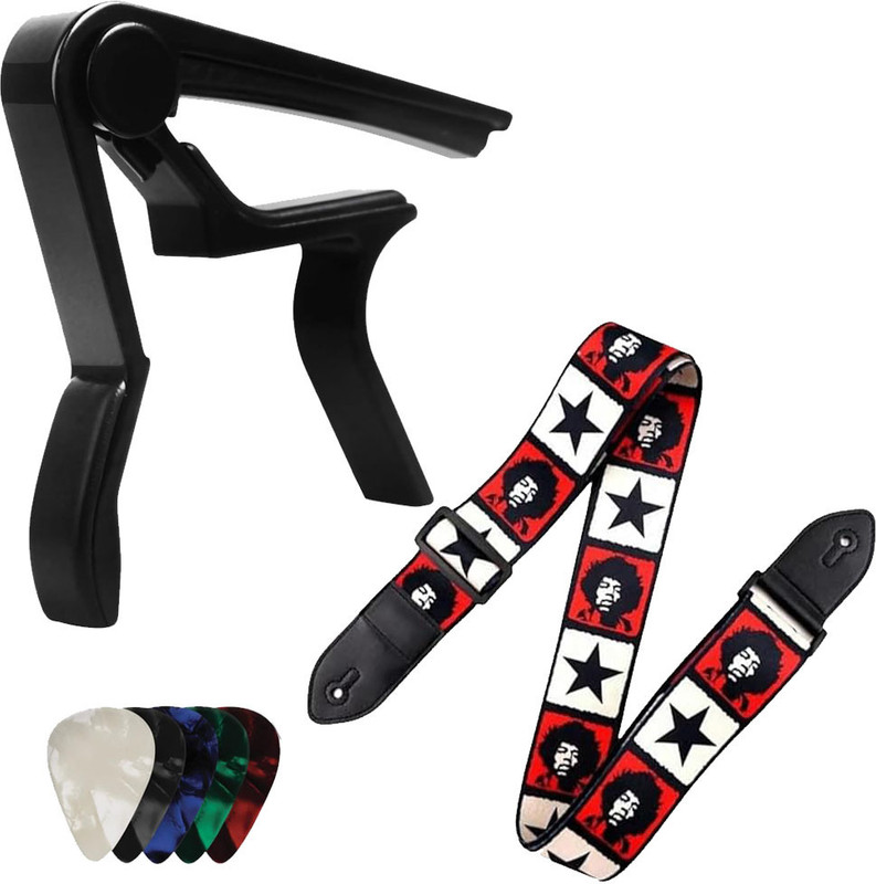 IMAGINEA Acoustic Guitar Capo with Guitar Belt and 5 Picks for Guitars Clutch Guitar Capo(Black)