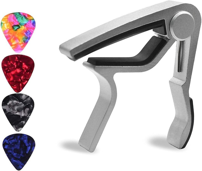 AMG Music One Handed Trigger Metal For Acoustic & Electric , Ukulele Clutch Guitar Capo(Silver)
