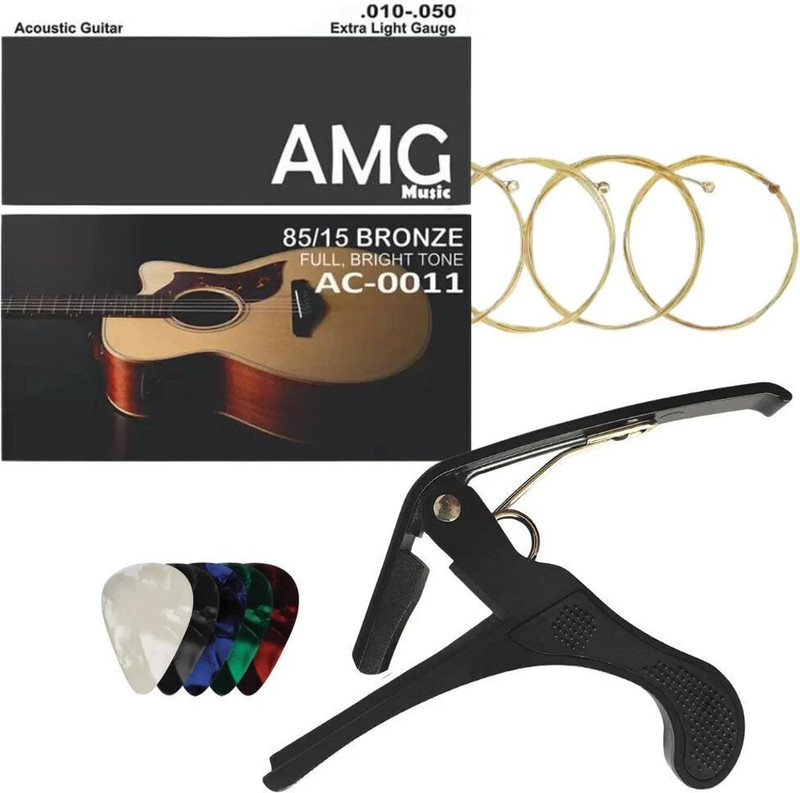 AMG Music Guitar Capo with 4 Picks for Acoustic, Electric guitar and Ukulele Clutch Guitar Capo(Black)