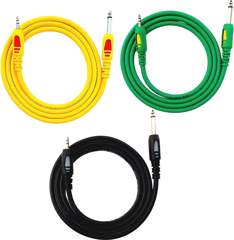 MORTAS (Pack of 3) Stereo 3.5mm to p38 6.35mm mono Double Angled TRS Patch Cable(1.5 m in Length)