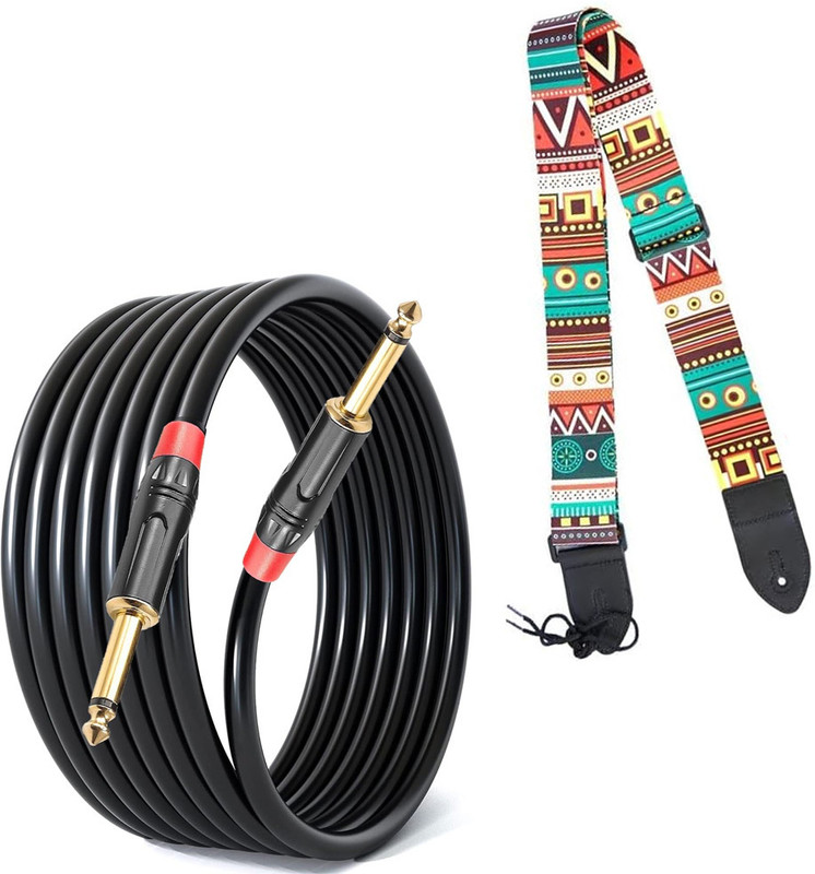DawnRays 6.35mm Guitar Cable 6.35mm TS Mono to Mono 6.35mm Audio Cable with Guitar Strap Straight TRS Patch Cable(3 m in Length)