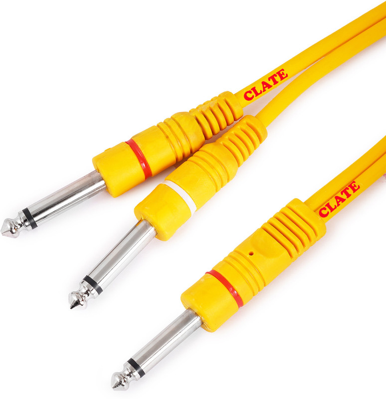 EKAAZ Dual Mono 6.35 mm P38 Male to 1 Mono 6.35 mm P38 Male Audio Cable Y-Splitter Double Angled TS Patch Cable(2 m in Length)