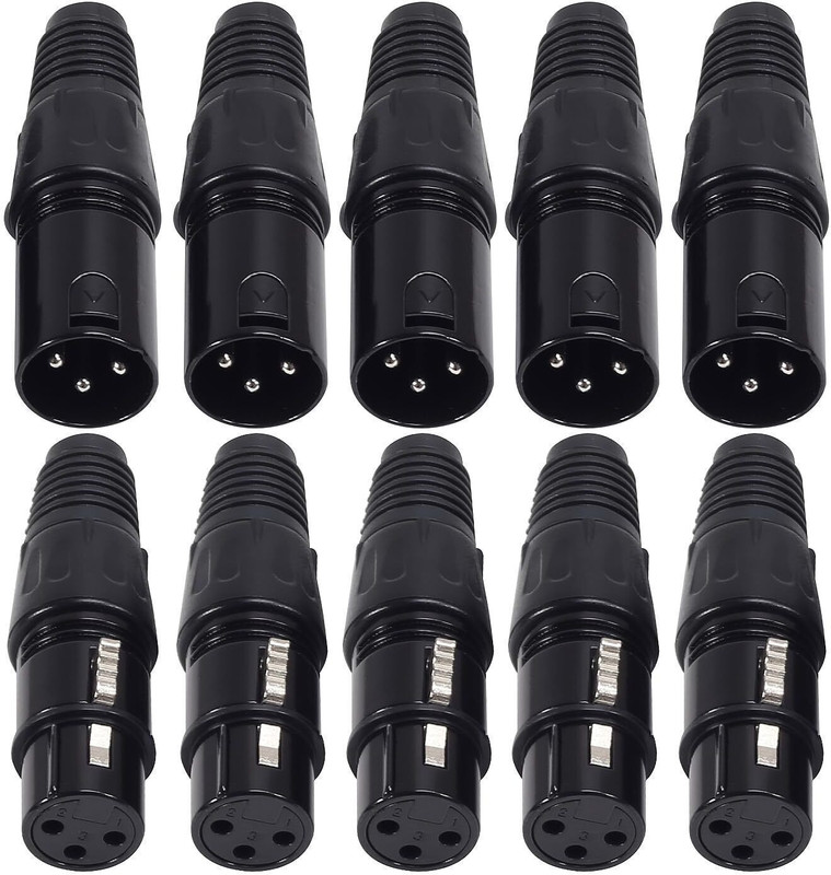 GoodsBazaar 10pcs 3 Pin Male & Female MIC Black XLR Connector Audio Jack Microphone Socket Single Angled XLR Patch Cable(6.8 cm in Length)