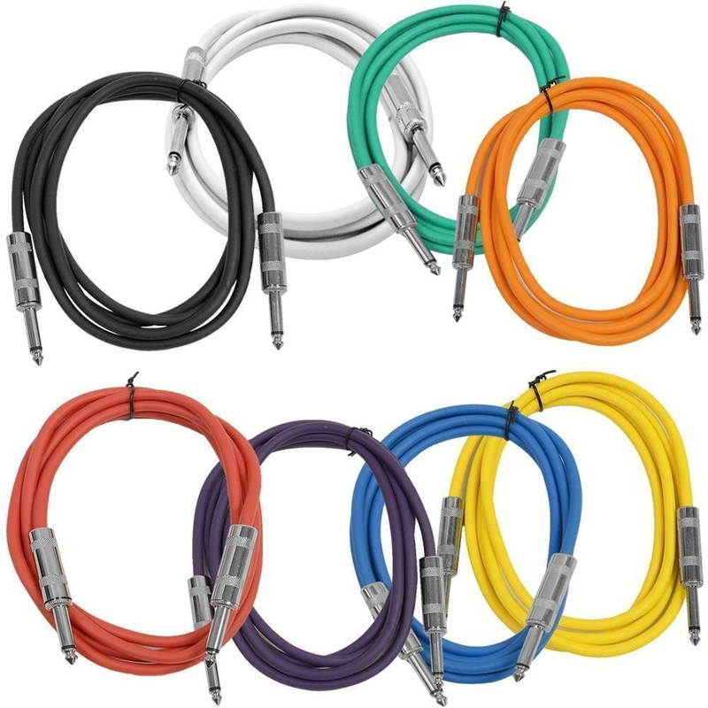 MORTAS (8 pcs) Instrument 6.35mm Mono Jack Male To 6.35 mm Male 1/4" TS to 1/4" Straight TS Patch Cable(1.5 m in Length)