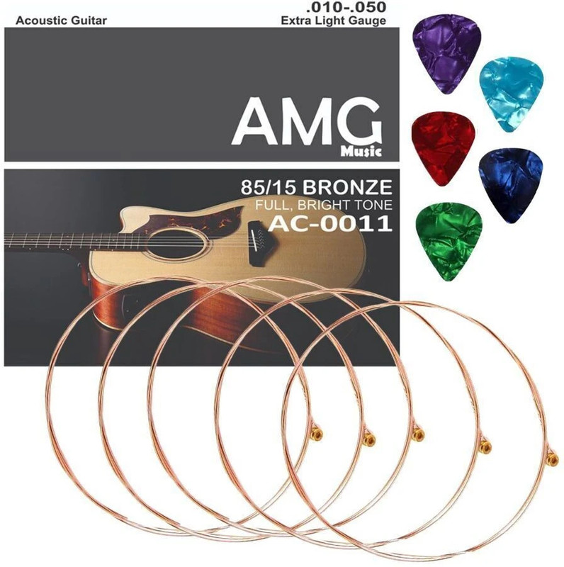 AMG Music Acoustic Guitar B 2nd String Set Of 5 Stainless Steal For Acoustic Guitar with Picks B Guitar String(Pack of 5, 5 Strings)