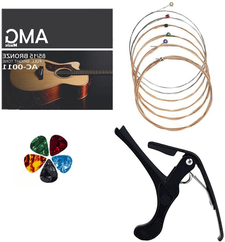 Mocking Bird Acoustic One Handed Trigger Electric Guitar Metal Capo with Acoustic Guitar String Set Guitar String(Pack of 3, 6 Strings)