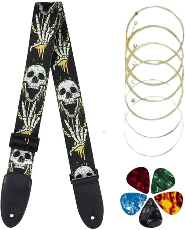 Urban Infotech Acoustic Guitar Strap with 5 Picks Printed Polyester Adjustable Wide Strap for Guitar. Guitar String(6 Strings)