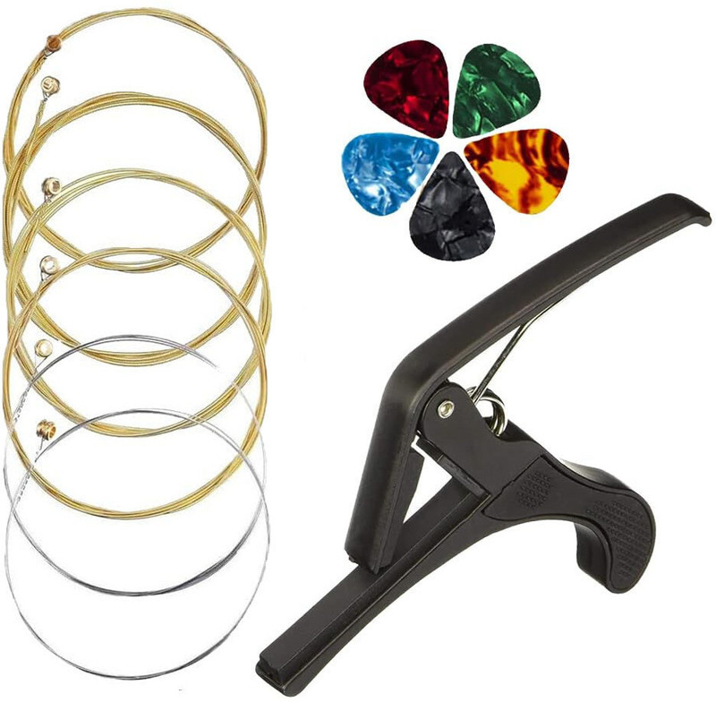 IMAGINEA Acoustic Acoustic Guitar String with Metal Alloy Guitar Capo Full Set with 5 Picks Guitar String(6 Strings)