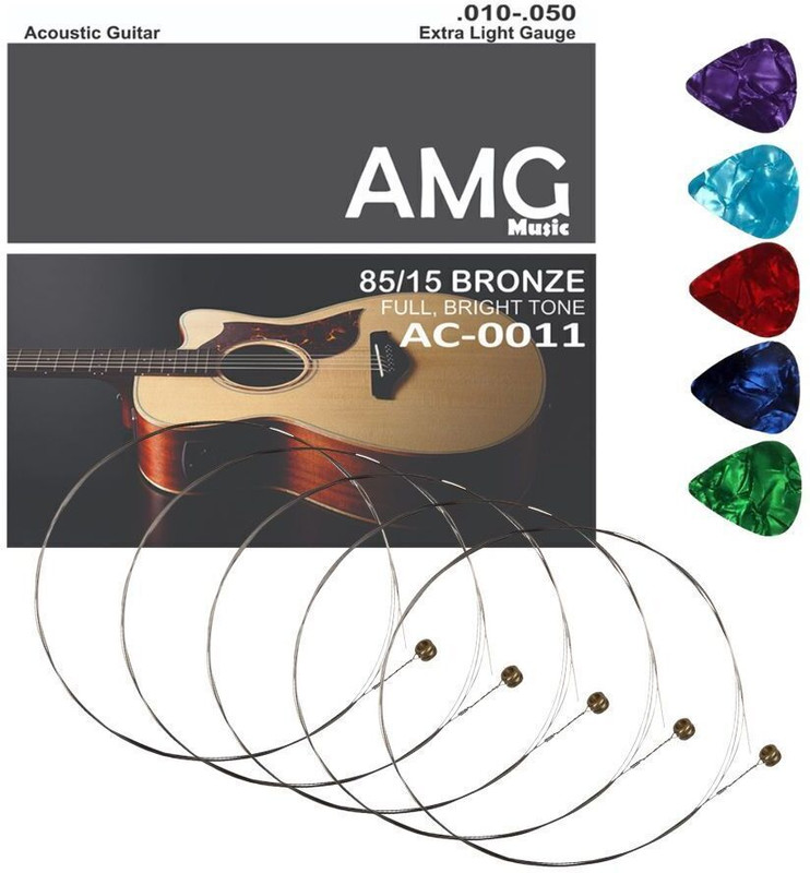 AMG Music Acoustic Guitar B 2nd String Set Of 5 Stainless Steal For Acoustic Guitar with Picks B Guitar String(Pack of 5, 5 Strings)