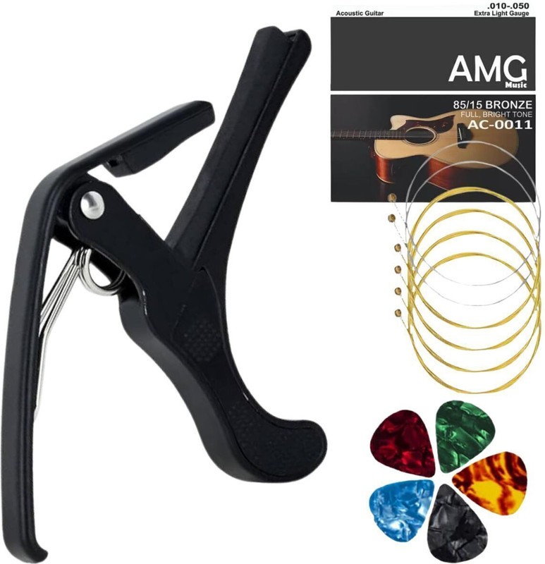 Urban Infotech Acoustic Acoustic Guitar Stainless String with Metal Guitar Capo and 5 Guitar Picks Guitar String(6 Strings)