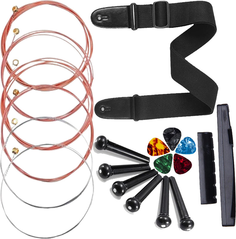 IMAGINEA Acoustic Guitar String Stainless steel with Saddle & Nut & Bridge Pins Set, 5Picks for Guitar String(6 Strings)