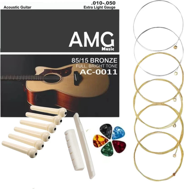 AMG Music Acoustic Pack Of 2 Guitar String for Acoustic Guitar Light Stainless Steel String Set 6 WITH NORMAL BRIGHT TONE Guitar String For Acoustic Guitar Guitar String Set ( Set of 6 ) Guitar String(Pack of 2, 6 Strings)