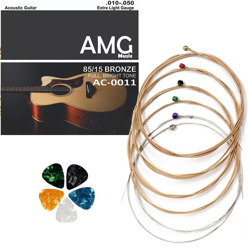 Mocking Bird Acoustic Replacement Guitar String Set with Saddle Set & Picks for Acoustic Guitar Guitar String(6 Strings)