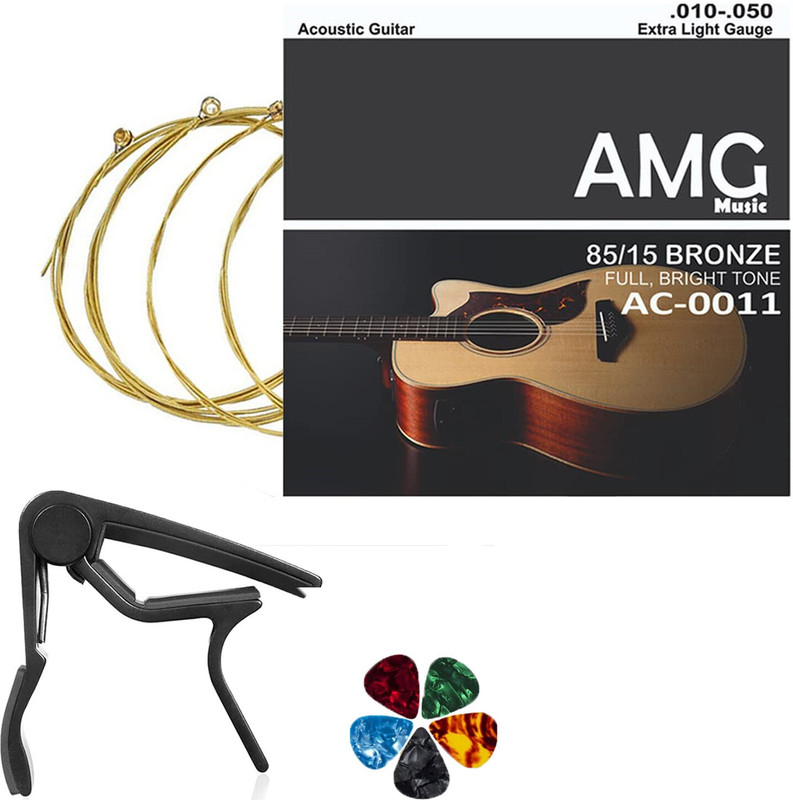 Mocking Bird Acoustic Guitar String Full Set of Extra Light Special Replacement Guitar String and Capo Guitar String(6 Strings)