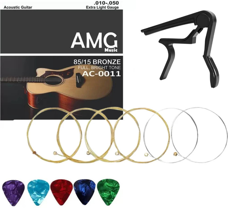 AMG Music Acoustic Full String Set With Capo For Guitar, Electric, Ukulele Guitar String(6 Strings)