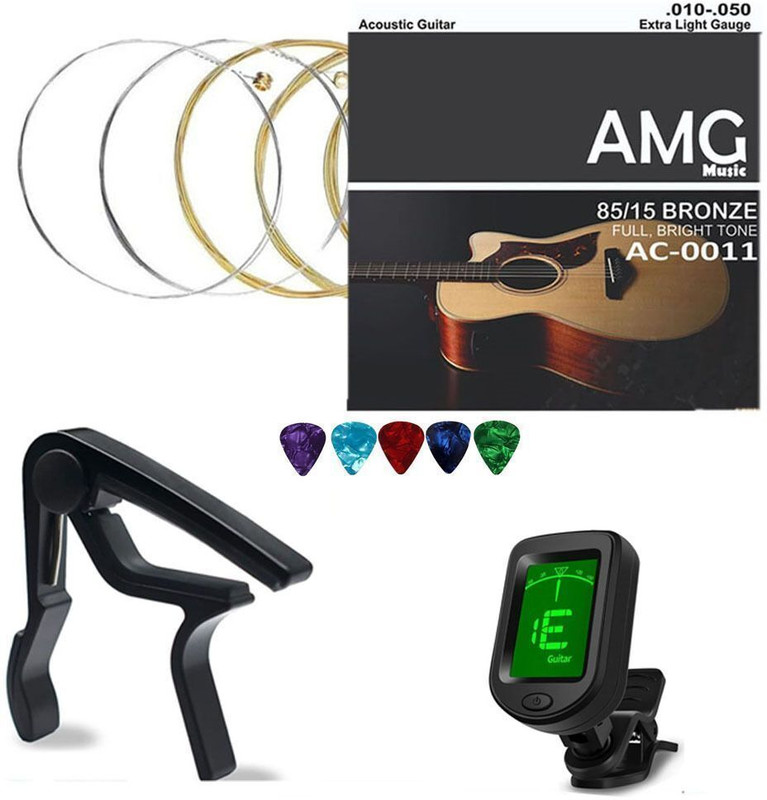 Mocking Bird Acoustic Guitar String with Capo Automatic Digital Guitar Tuner for Acoustic Guitar Guitar String(6 Strings)