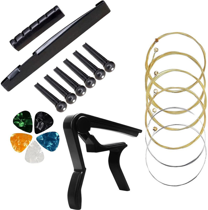 IMAGINEA Acoustic Guitar String with Full Replacement Guitar Saddle Set & 5 Picks for Acoustic Guitar String(6 Strings)