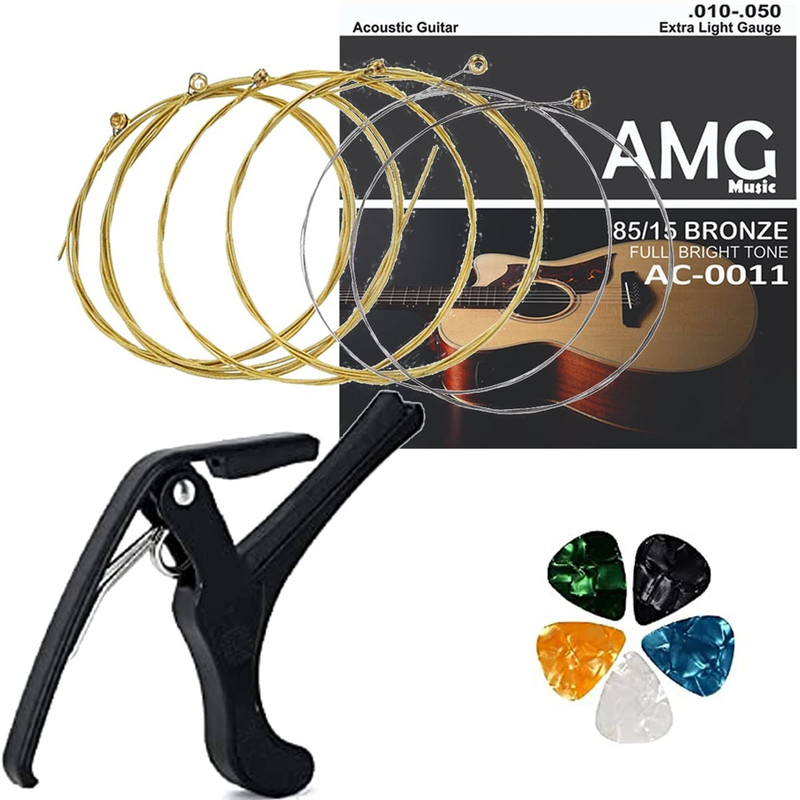 Pleasure Acoustic Combo of Acoustic 6 Strings+ Capo+ 5 picks Guitar String(6 Strings)