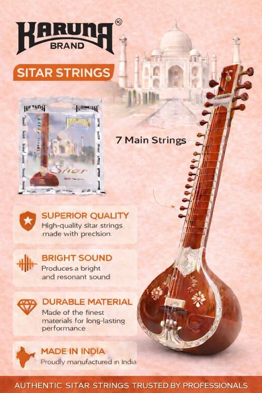 KARUNA Acoustic SITAR WITH TARAFDAAR STRING SET 18 A4 Guitar String(18 Strings)