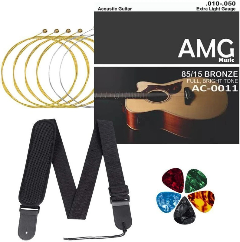 AMG Music Acoustic Guitar B 2nd String Set Of 5 Stainless Steal For Acoustic Guitar with Picks B Guitar String(Pack of 5, 5 Strings)