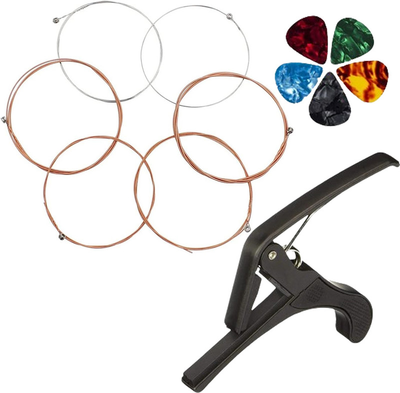 IMAGINEA Acoustic Guitar String for Guitar with Capo & 5 Picks Guitar Kit for Beginners Performers Guitar String(Pack of 6, 6 Strings)