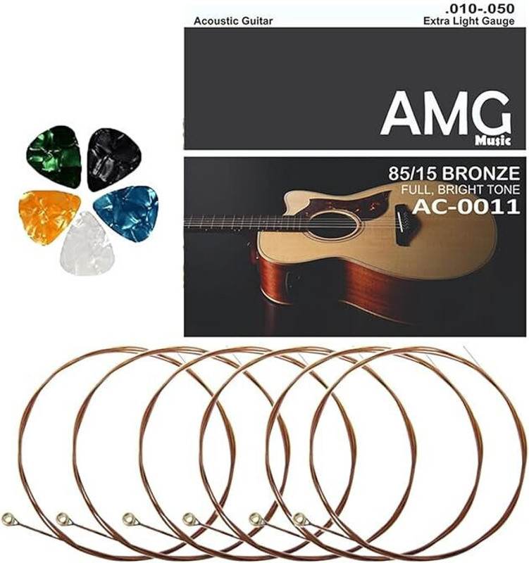 Urban Infotech Acoustic B-2nd Guitar Silver steel Strings with 5 Picks Guitar String(10 Strings)