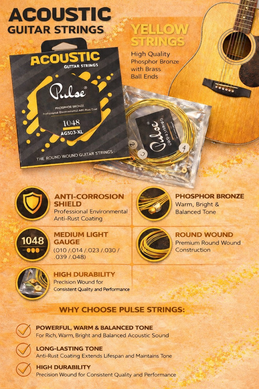 music galaxy Acoustic PULSE .10 GAUGE ACOUSTIC GUITAR STRING SET OF 6 AB12 Guitar String(6 Strings)