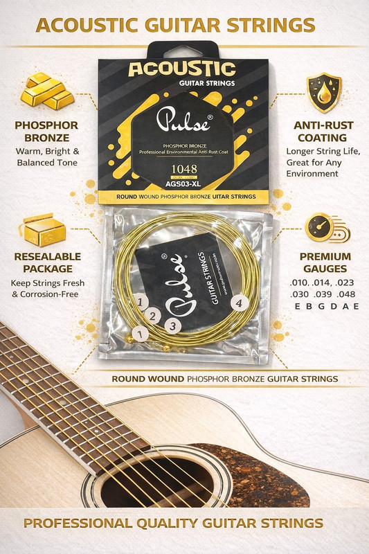 music galaxy Acoustic PULSE .10 GAUGE ACOUSTIC GUITAR STRING SET OF 6 AB7 Guitar String(6 Strings)