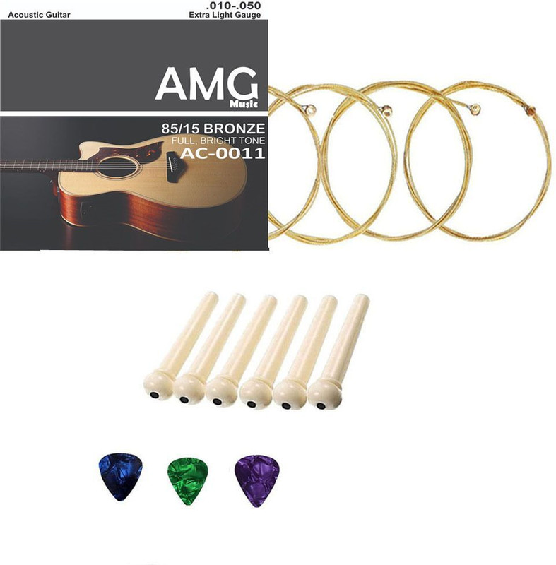 AMG Music Acoustic Guitar String with Guitar Saddle Bridge Pins for Acoustic Guitar with Picks Guitar String(6 Strings)