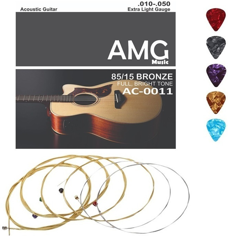 AMG Music Acoustic Guitar String Set With Colour Beads Light weight Stainless Steel Bright Tone Guitar String(6 Strings)