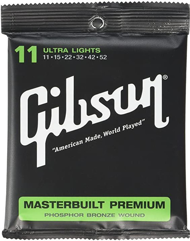Ggibson Acoustic MB11 Masterbuilt Premium Phosphor Bronze Guitar Strings,11-52 Ultra Light Gauge Guitar String(6 Strings)