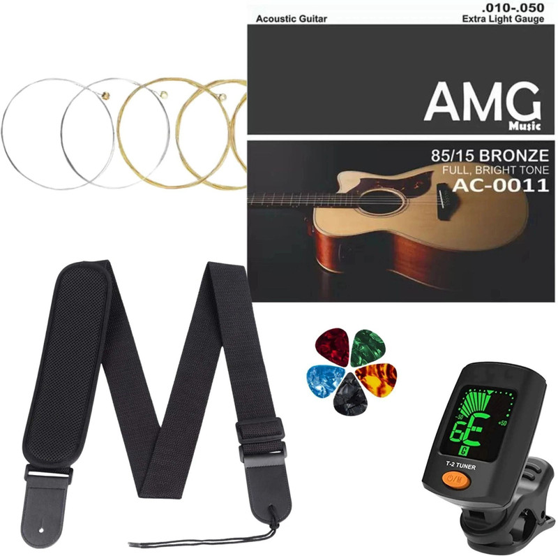 Mocking Bird Acoustic Guitar String with Capo Automatic Digital Guitar Tuner for Acoustic Guitar Guitar String(6 Strings)