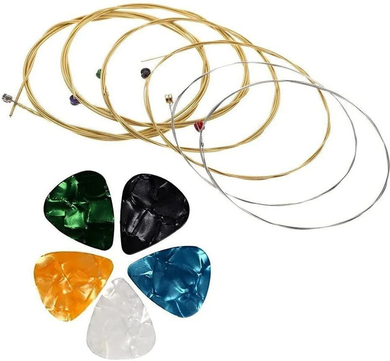 IMAGINEA Acoustic Acoustic Guitar String Set of Stainless Steel Hollow Ball End Full with 5 Picks Guitar String(6 Strings)