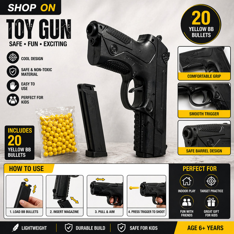 Shopon Soft Bullet Toy Gun with 50 Bullets for Kids Safe Shooting Toy for Boys & Girls  Gun(Black)