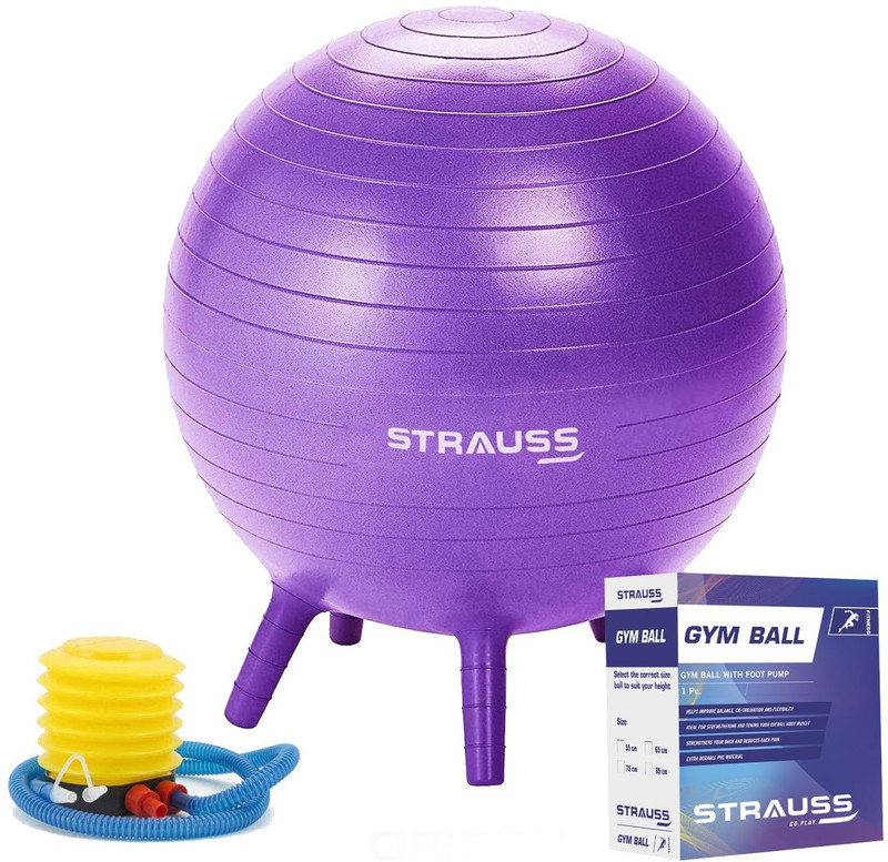Strauss Anti Burst Gym Ball Stability Legs | Exercise Ball For Kids, 55 Cm (Purple) Gym Ball(With Pump)