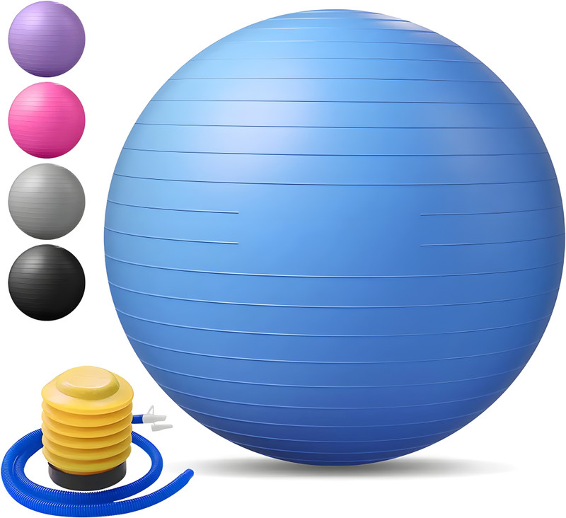 GJSHOP Anti-Burst Rubber Gym Ball with pump,Round Shape Swiss Ball for Exercise Workout Gym Ball(With Pump)