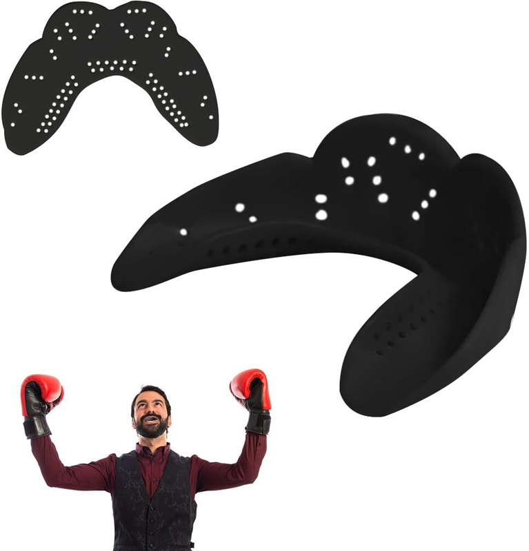 Ofifo Medium Mouthguard Charcoal Black 16mm Thin Custom Molded Fit Slim Design Mouth Guard(White)