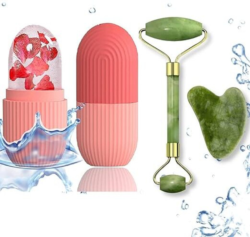 R FASHION Natural Stone, Jade Roller For Skin Eye Neck Body & Ice Cube Roller