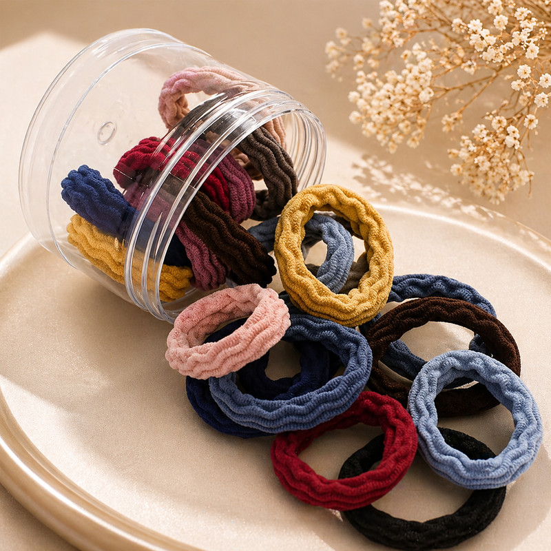 Myra Collection High Elastic Thickening in Ponytail Holders with 20 Pcs Multiple Colors Rubber Band(Black, Red, Pink, Blue)